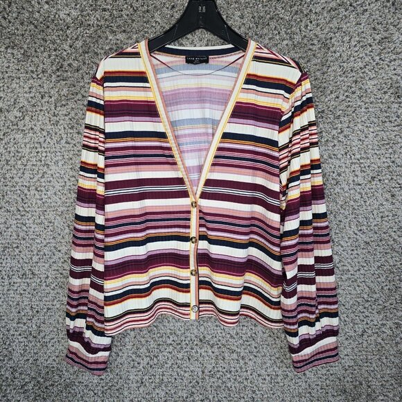 Lane Bryant Cardigan Womens‎ Plus 22/24 Purple Striped Button Up Lightweight - Picture 1 of 7